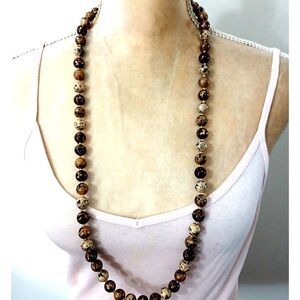 Natural tones beaded necklace touch of gold accents 34" long
